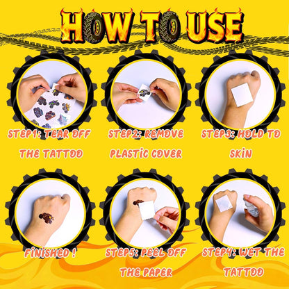 120 PCS Monster Truck Pre-Cut Temporary Tattoos for Kids | Monster Truck Themed Birthday Party Favors, Decorations, Supplies