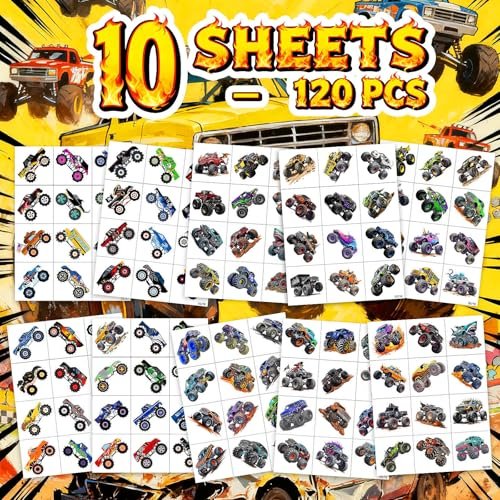 120 PCS Monster Truck Pre-Cut Temporary Tattoos for Kids | Monster Truck Themed Birthday Party Favors, Decorations, Supplies - görsel 6