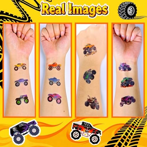 120 PCS Monster Truck Pre-Cut Temporary Tattoos for Kids | Monster Truck Themed Birthday Party Favors, Decorations, Supplies - görsel 12