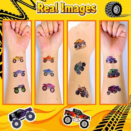 120 PCS Monster Truck Pre-Cut Temporary Tattoos for Kids | Monster Truck Themed Birthday Party Favors, Decorations, Supplies