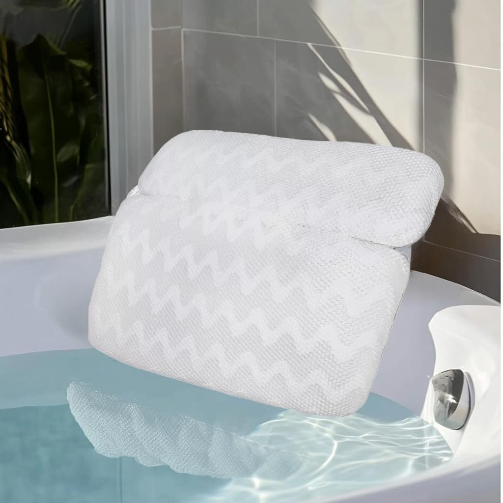 Luxury Bath Pillow for Tub – Non-Slip, Thick Support for Head, Neck, Shoulders & Back – Soft, Large, Comfortable Bathtub Cushion Headrest – Fits Any Tub – Made of 3D Mesh Polyester Avelisse