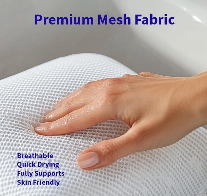Luxury Bath Pillow for Tub – Non-Slip, Thick Support for Head, Neck, Shoulders & Back – Soft, Large, Comfortable Bathtub Cushion Headrest – Fits Any Tub – Made of 3D Mesh Polyester Avelisse