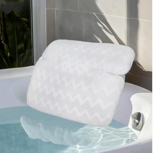 Luxury Bath Pillow for Tub – Non-Slip, Thick Support for Head, Neck, Shoulders & Back – Soft, Large, Comfortable Bathtub Cushion Headrest – Fits Any Tub – Made of 3D Mesh Polyester Avelisse