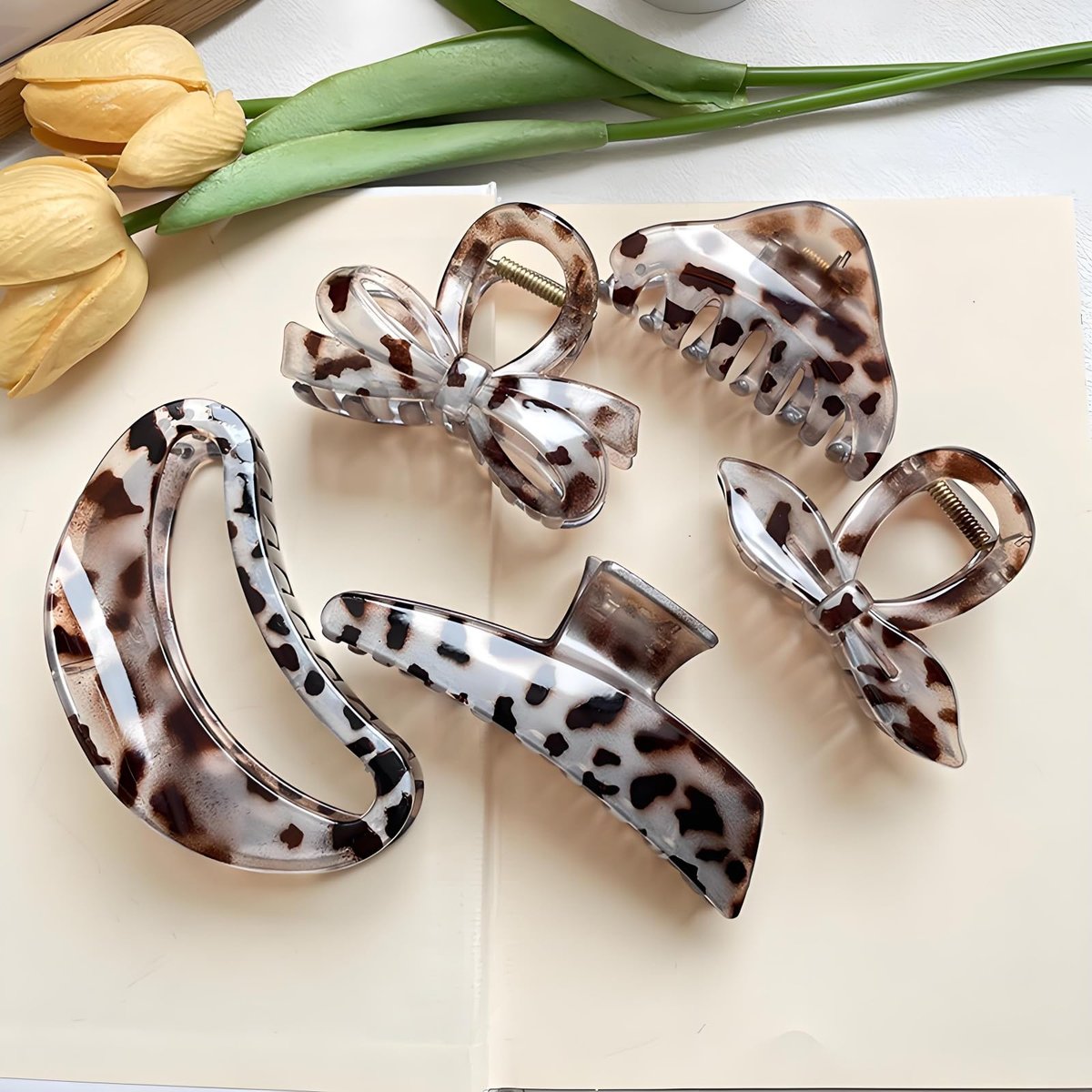 KANXINR 5Pcs Large Hair Claw Clips - Leopard Print & Transparent Non-Slip Jaw Clips for Women, Plastic Resin Strong Grip Hair Accessories for Medium Thick Long Hair Daily Party Use - görsel 15
