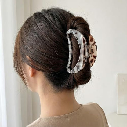 KANXINR 5Pcs Large Hair Claw Clips - Leopard Print & Transparent Non-Slip Jaw Clips for Women, Plastic Resin Strong Grip Hair Accessories for Medium Thick Long Hair Daily Party Use