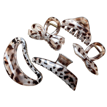 KANXINR 5Pcs Large Hair Claw Clips - Leopard Print & Transparent Non-Slip Jaw Clips for Women, Plastic Resin Strong Grip Hair Accessories for Medium Thick Long Hair Daily Party Use