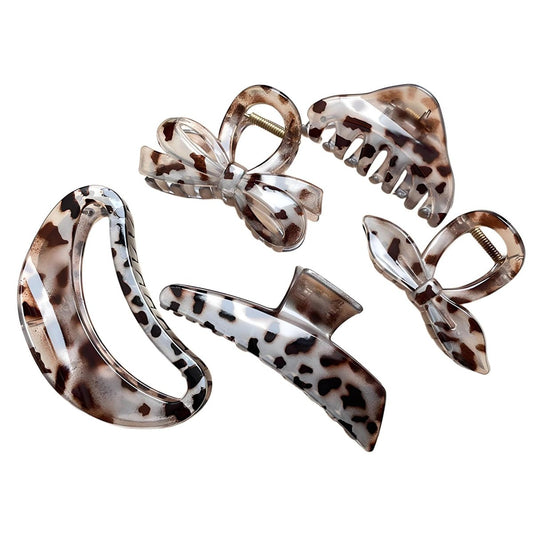 KANXINR 5Pcs Large Hair Claw Clips - Leopard Print & Transparent Non-Slip Jaw Clips for Women, Plastic Resin Strong Grip Hair Accessories for Medium Thick Long Hair Daily Party Use