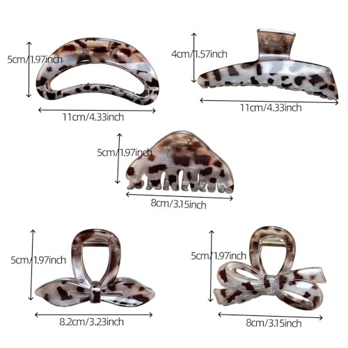KANXINR 5Pcs Large Hair Claw Clips - Leopard Print & Transparent Non-Slip Jaw Clips for Women, Plastic Resin Strong Grip Hair Accessories for Medium Thick Long Hair Daily Party Use - görsel 10