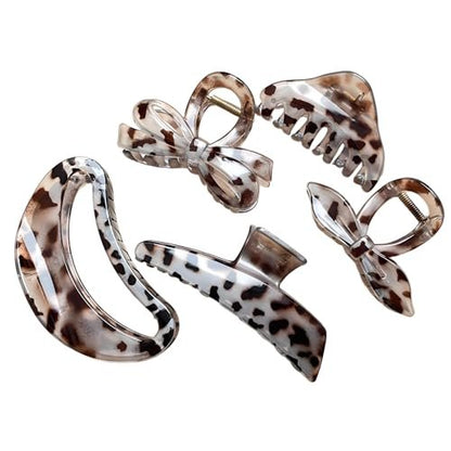 KANXINR 5Pcs Large Hair Claw Clips - Leopard Print & Transparent Non-Slip Jaw Clips for Women, Plastic Resin Strong Grip Hair Accessories for Medium Thick Long Hair Daily Party Use