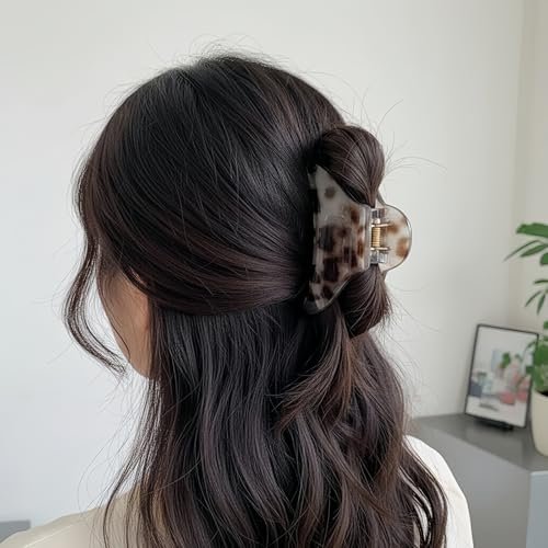 KANXINR 5Pcs Large Hair Claw Clips - Leopard Print & Transparent Non-Slip Jaw Clips for Women, Plastic Resin Strong Grip Hair Accessories for Medium Thick Long Hair Daily Party Use - görsel 12