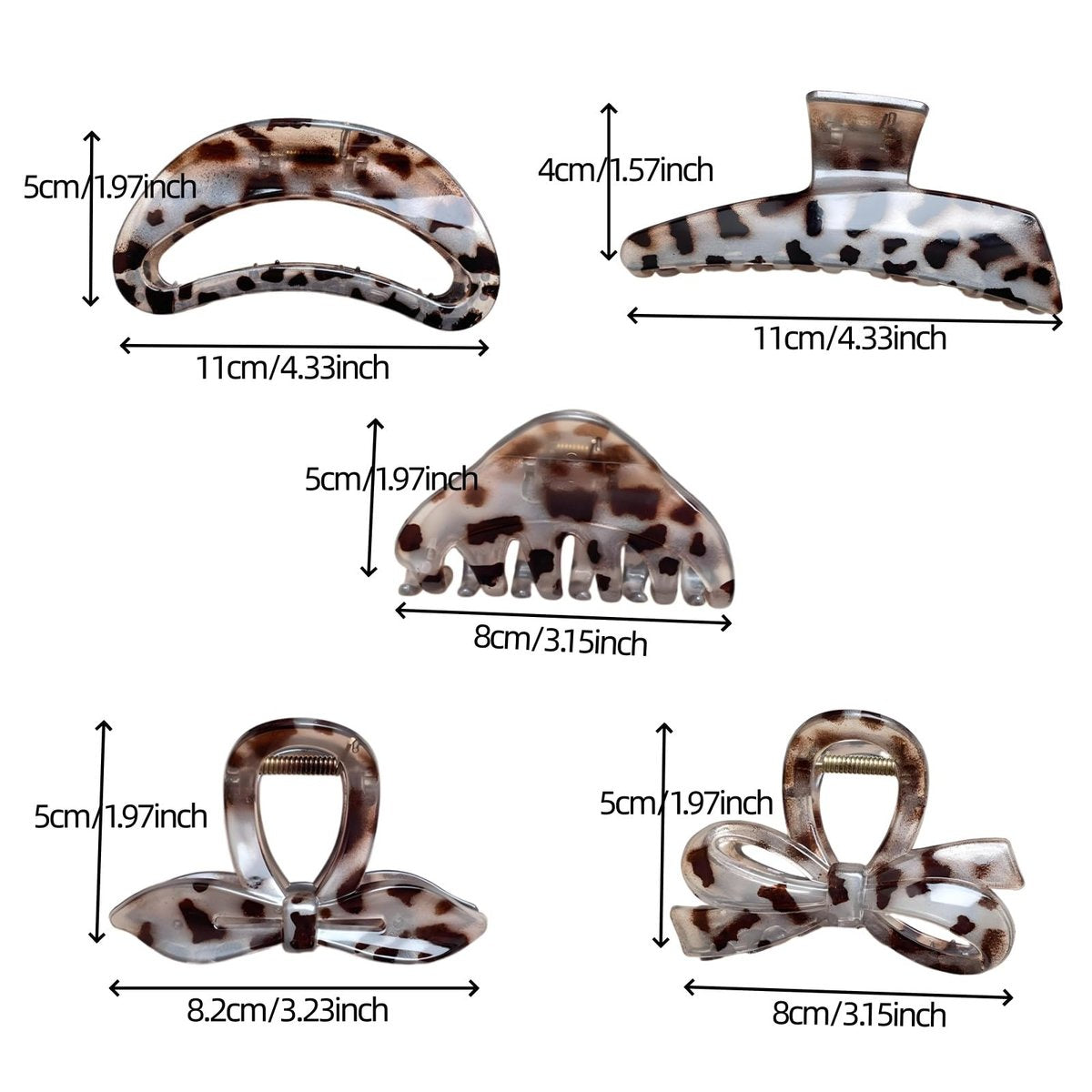 KANXINR 5Pcs Large Hair Claw Clips - Leopard Print & Transparent Non-Slip Jaw Clips for Women, Plastic Resin Strong Grip Hair Accessories for Medium Thick Long Hair Daily Party Use - görsel 9