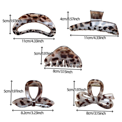 KANXINR 5Pcs Large Hair Claw Clips - Leopard Print & Transparent Non-Slip Jaw Clips for Women, Plastic Resin Strong Grip Hair Accessories for Medium Thick Long Hair Daily Party Use