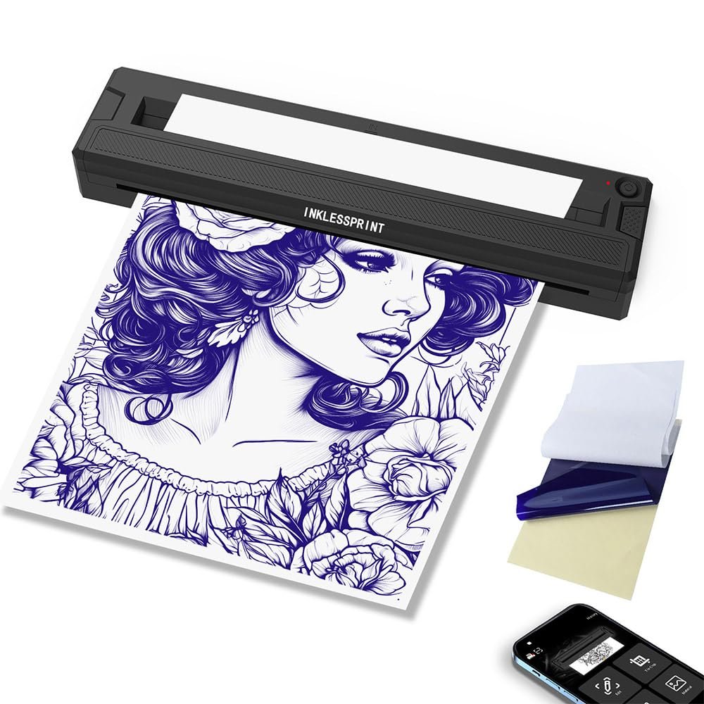 INKLESSPRINT Tattoo Stencil Printer Machine – Portable Transfer Printer for Tattoo Artists & Enthusiasts, Supports Smartphone & PC (Android, iOS, Windows, Mac) Avelisse