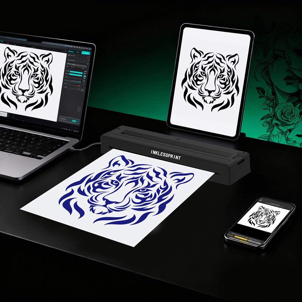 INKLESSPRINT Tattoo Stencil Printer Machine – Portable Transfer Printer for Tattoo Artists & Enthusiasts, Supports Smartphone & PC (Android, iOS, Windows, Mac) Avelisse