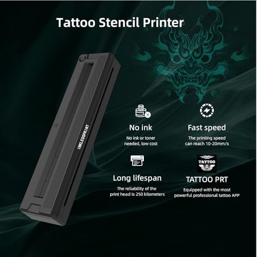INKLESSPRINT Tattoo Stencil Printer Machine – Portable Transfer Printer for Tattoo Artists & Enthusiasts, Supports Smartphone & PC (Android, iOS, Windows, Mac) Avelisse