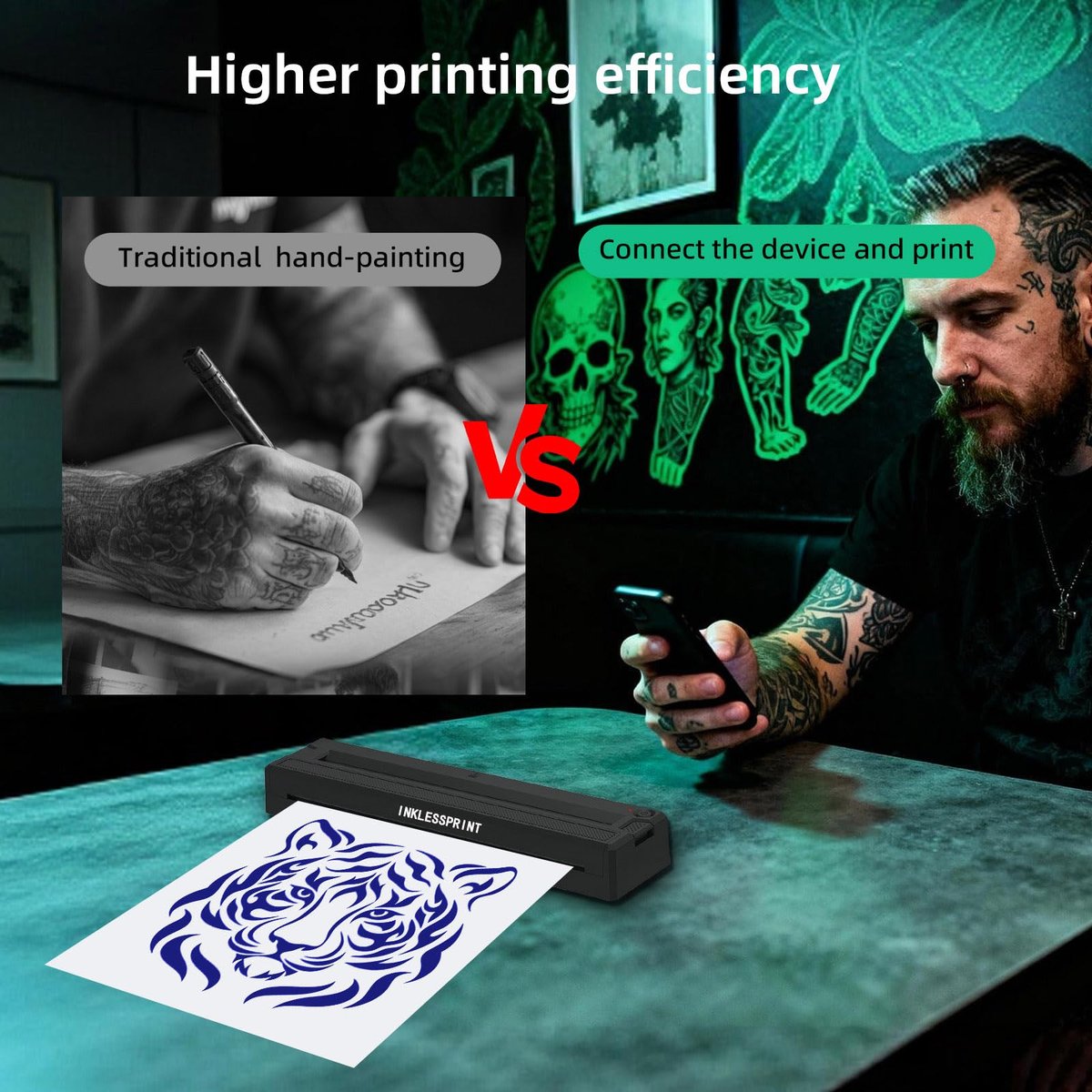 INKLESSPRINT Tattoo Stencil Printer Machine – Portable Transfer Printer for Tattoo Artists & Enthusiasts, Supports Smartphone & PC (Android, iOS, Windows, Mac) Avelisse