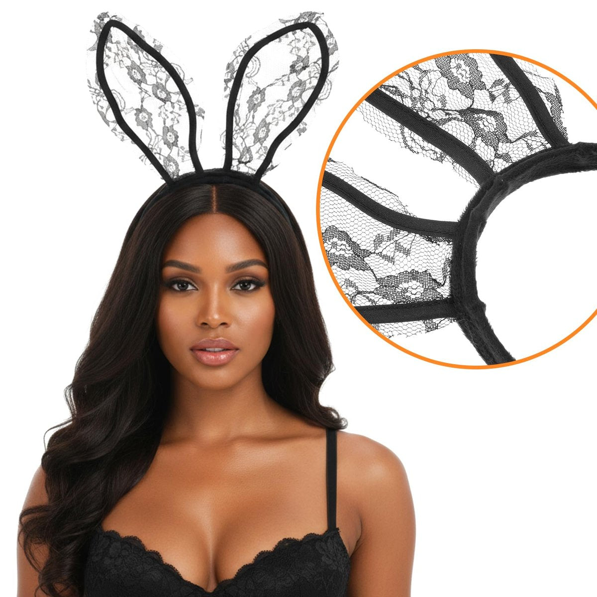 Classicseali Playboy Ears – Black Lace Bunny Ears for Women, Sexy Cosplay Headband for Halloween, Christmas & Nightclub Parties - görsel 11