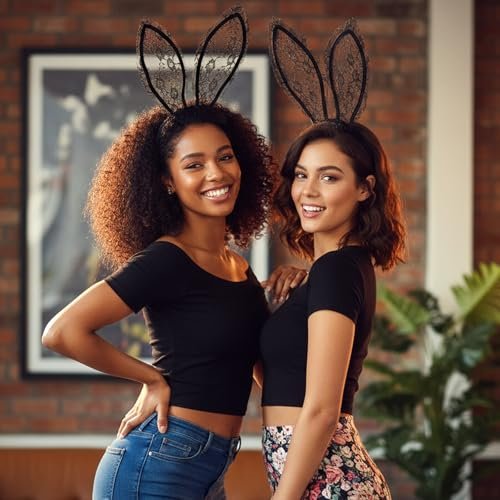 Classicseali Playboy Ears – Black Lace Bunny Ears for Women, Sexy Cosplay Headband for Halloween, Christmas & Nightclub Parties - görsel 6