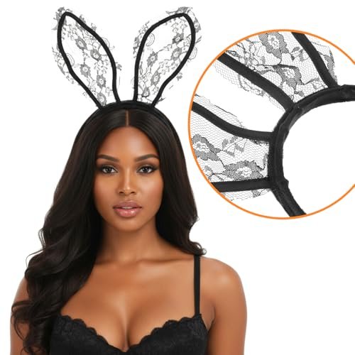 Classicseali Playboy Ears – Black Lace Bunny Ears for Women, Sexy Cosplay Headband for Halloween, Christmas & Nightclub Parties - görsel 12