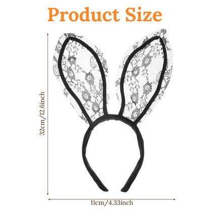 Classicseali Playboy Ears – Black Lace Bunny Ears for Women, Sexy Cosplay Headband for Halloween, Christmas & Nightclub Parties