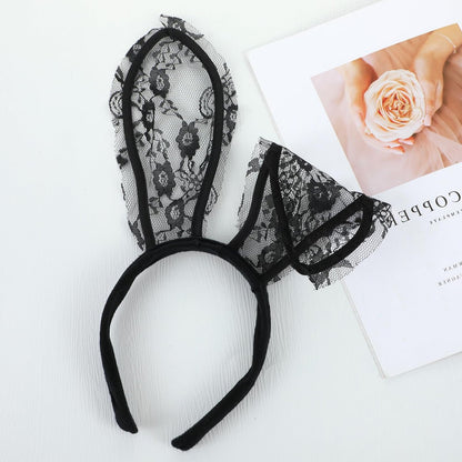 Classicseali Playboy Ears – Black Lace Bunny Ears for Women, Sexy Cosplay Headband for Halloween, Christmas & Nightclub Parties
