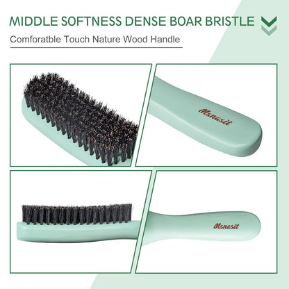 Slick Back Hair Brush – Professional Edge Control Brush with Soft Boar Bristles & Wooden Handle for Thin and Fine Hair (Green) Avelisse