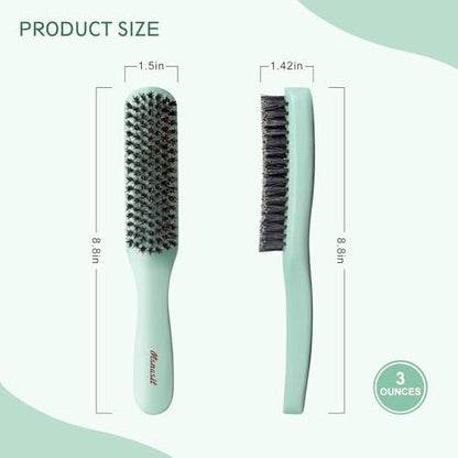 Slick Back Hair Brush – Professional Edge Control Brush with Soft Boar Bristles & Wooden Handle for Thin and Fine Hair (Green) Avelisse