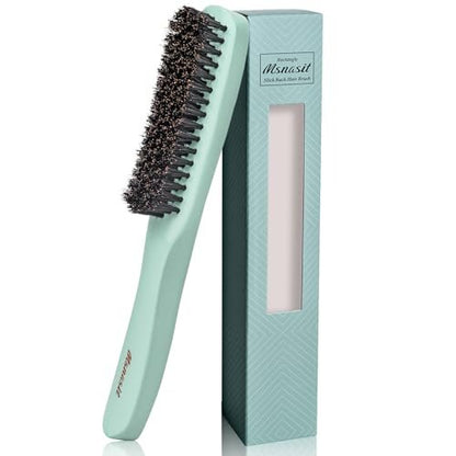 Slick Back Hair Brush – Professional Edge Control Brush with Soft Boar Bristles & Wooden Handle for Thin and Fine Hair (Green) Avelisse