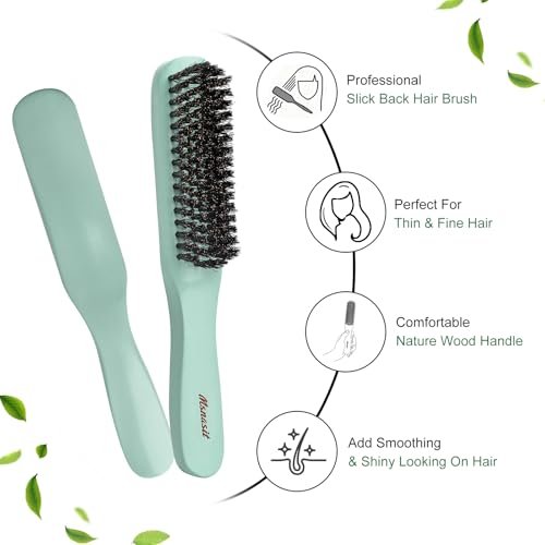 Slick Back Hair Brush – Professional Edge Control Brush with Soft Boar Bristles & Wooden Handle for Thin and Fine Hair (Green) Avelisse