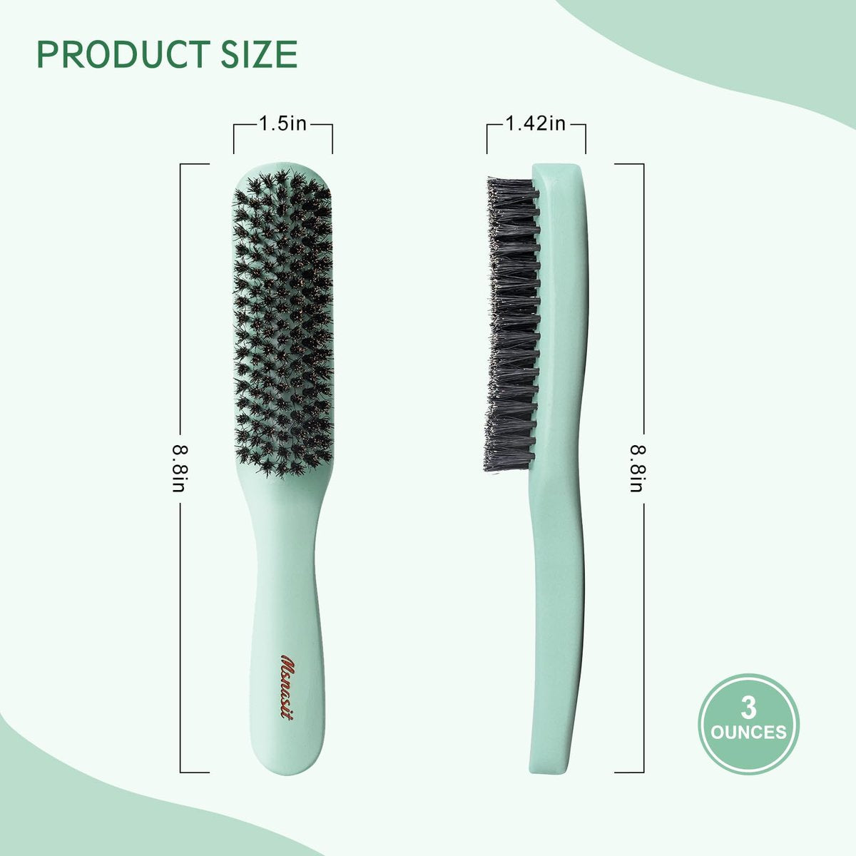 Slick Back Hair Brush – Professional Edge Control Brush with Soft Boar Bristles & Wooden Handle for Thin and Fine Hair (Green) Avelisse