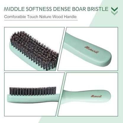 Slick Back Hair Brush – Professional Edge Control Brush with Soft Boar Bristles & Wooden Handle for Thin and Fine Hair (Green) Avelisse