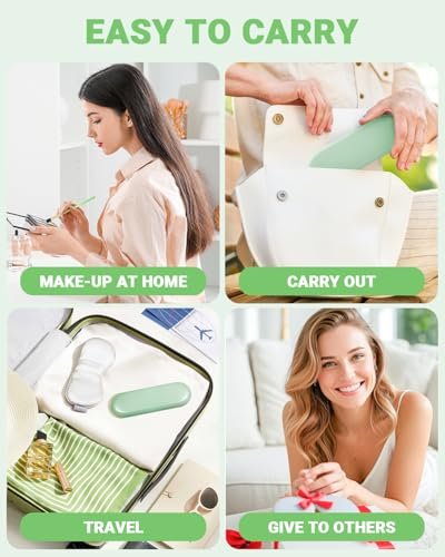 8-Piece Eye Makeup Brush Set with Synthetic Fibers, Angled Eyebrow Brush, Lip Brush, 3 Powder Puffs & Green Case - görsel 14