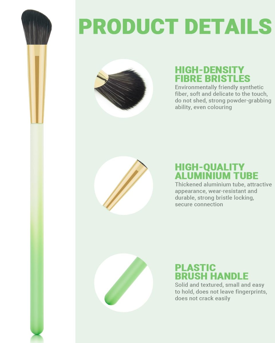 8-Piece Eye Makeup Brush Set with Synthetic Fibers, Angled Eyebrow Brush, Lip Brush, 3 Powder Puffs & Green Case - görsel 5