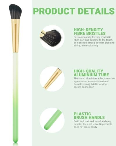 8-Piece Eye Makeup Brush Set with Synthetic Fibers, Angled Eyebrow Brush, Lip Brush, 3 Powder Puffs & Green Case - görsel 6
