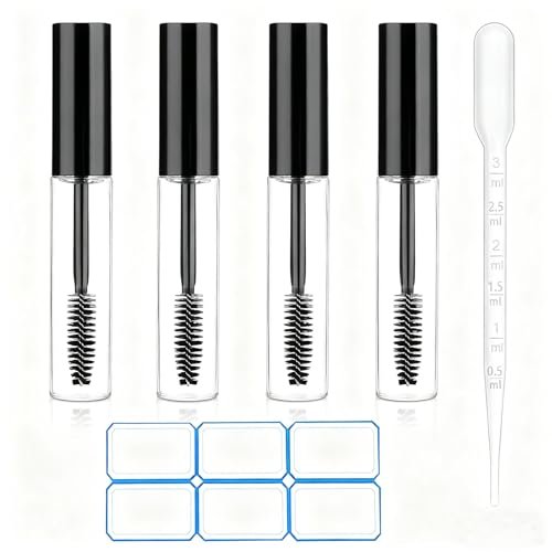AskBed 4 Pack of 0.34 Oz (10ml) Empty Mascara Tubes - Refillable, Leak-proof Plastic Mascara Bottles with Eyelash Wand and Labels Included - görsel 2