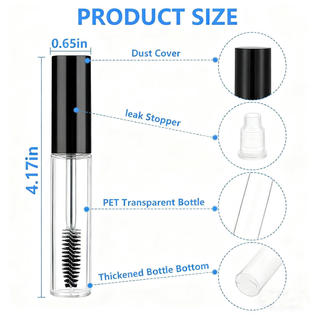 AskBed 4 Pack of 0.34 Oz (10ml) Empty Mascara Tubes - Refillable, Leak-proof Plastic Mascara Bottles with Eyelash Wand and Labels Included - görsel 3