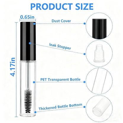 AskBed 4 Pack of 0.34 Oz (10ml) Empty Mascara Tubes - Refillable, Leak-proof Plastic Mascara Bottles with Eyelash Wand and Labels Included