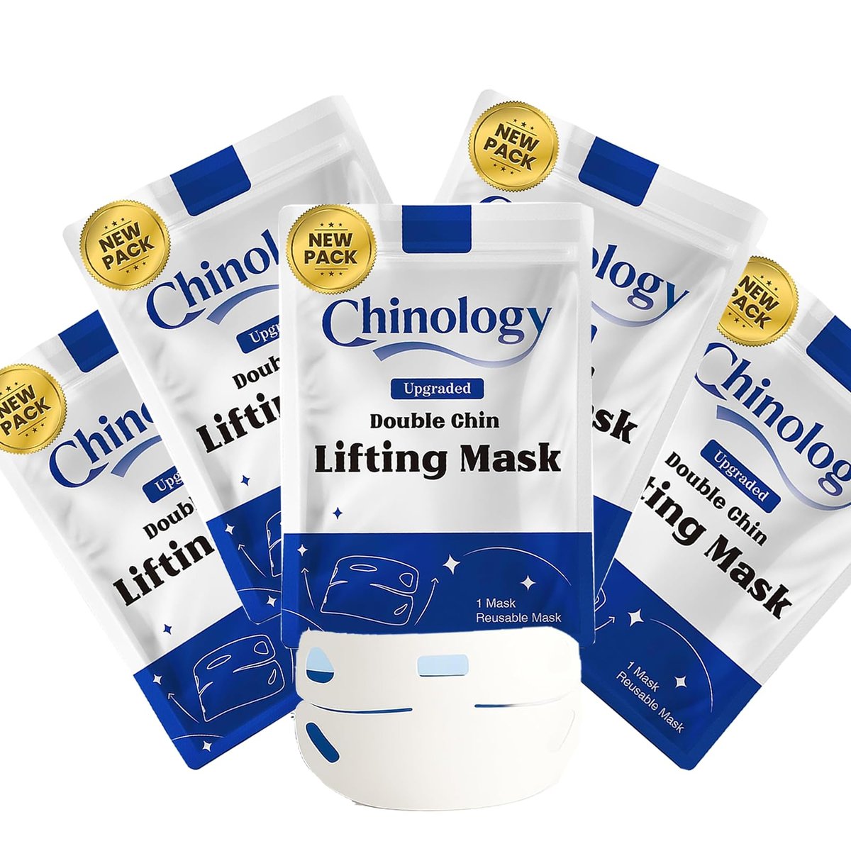 Chinology Double Chin Lifting Mask - 2026 New Reusable Upgraded Deep Collagen Firming Mask for Face and Neck, Helps Create a Three-Dimensional Jawline (5 Pcs) Avelisse