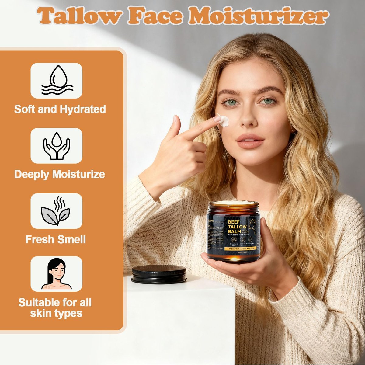 Beef Tallow for Skin – Natural Tallow Balm with Raw Honey and Beeswax, Deep Nourishing Face Moisturizer, Grass-Fed Beef Tallow Cream for All Skin Types - görsel 6