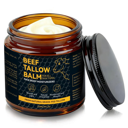 Beef Tallow for Skin – Natural Tallow Balm with Raw Honey and Beeswax, Deep Nourishing Face Moisturizer, Grass-Fed Beef Tallow Cream for All Skin Types