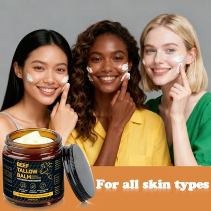 Beef Tallow for Skin – Natural Tallow Balm with Raw Honey and Beeswax, Deep Nourishing Face Moisturizer, Grass-Fed Beef Tallow Cream for All Skin Types