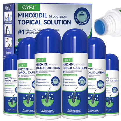 6 Pack 5% Minoxidil for Men and Women – Biotin-Infused Hair & Beard Growth Serum with Sponge Applicator, 8-Month Supply (6 x 2.7 FL OZ) Avelisse