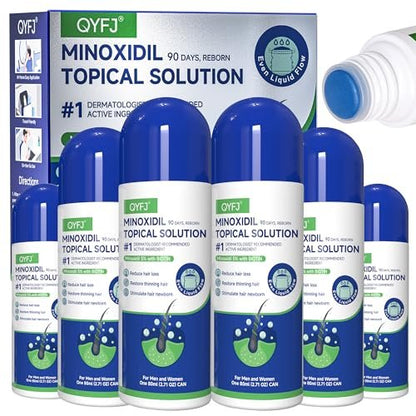 6 Pack 5% Minoxidil for Men and Women – Biotin-Infused Hair & Beard Growth Serum with Sponge Applicator, 8-Month Supply (6 x 2.7 FL OZ) Avelisse