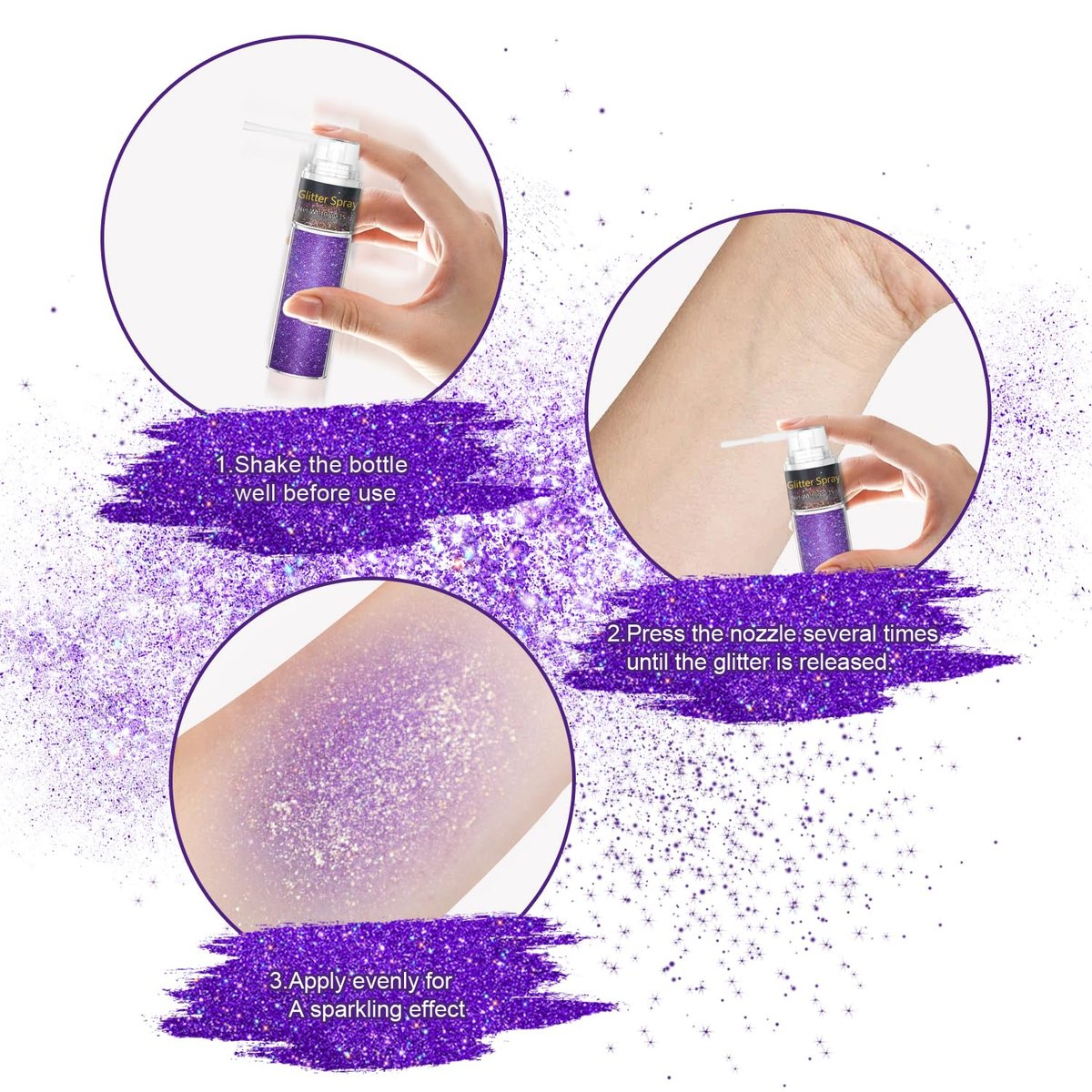 GADMLURY Sparkling Purple Hair and Body Glitter Spray – Extra Fine Face Shimmer Powder for Festivals, Rave Clothes, Nail Art & Crafts Avelisse