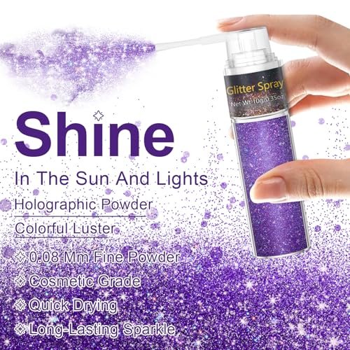 GADMLURY Sparkling Purple Hair and Body Glitter Spray – Extra Fine Face Shimmer Powder for Festivals, Rave Clothes, Nail Art & Crafts Avelisse