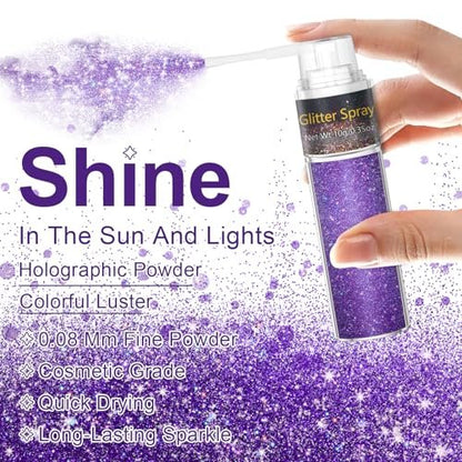 GADMLURY Sparkling Purple Hair and Body Glitter Spray – Extra Fine Face Shimmer Powder for Festivals, Rave Clothes, Nail Art & Crafts Avelisse