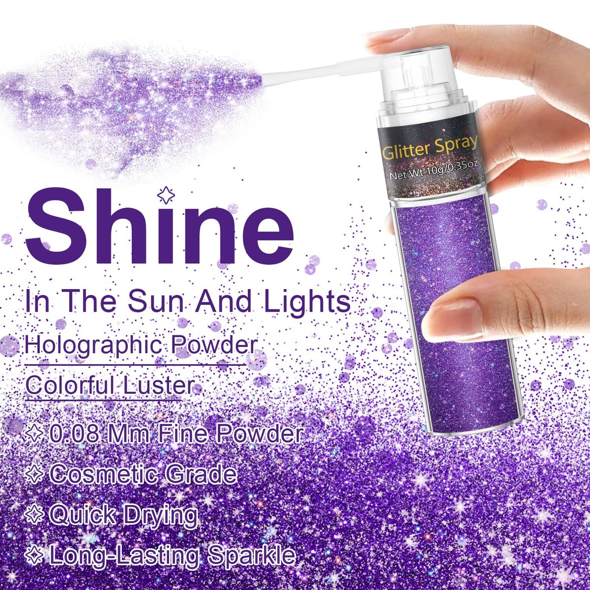 GADMLURY Sparkling Purple Hair and Body Glitter Spray – Extra Fine Face Shimmer Powder for Festivals, Rave Clothes, Nail Art & Crafts Avelisse