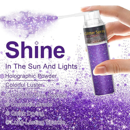 GADMLURY Sparkling Purple Hair and Body Glitter Spray – Extra Fine Face Shimmer Powder for Festivals, Rave Clothes, Nail Art & Crafts Avelisse
