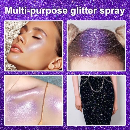 GADMLURY Sparkling Purple Hair and Body Glitter Spray – Extra Fine Face Shimmer Powder for Festivals, Rave Clothes, Nail Art & Crafts Avelisse