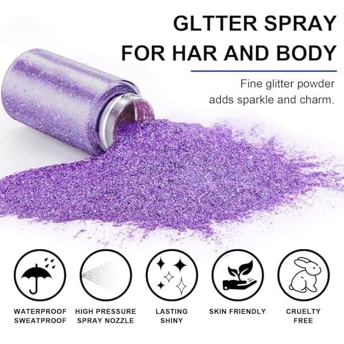 GADMLURY Sparkling Purple Hair and Body Glitter Spray – Extra Fine Face Shimmer Powder for Festivals, Rave Clothes, Nail Art & Crafts Avelisse